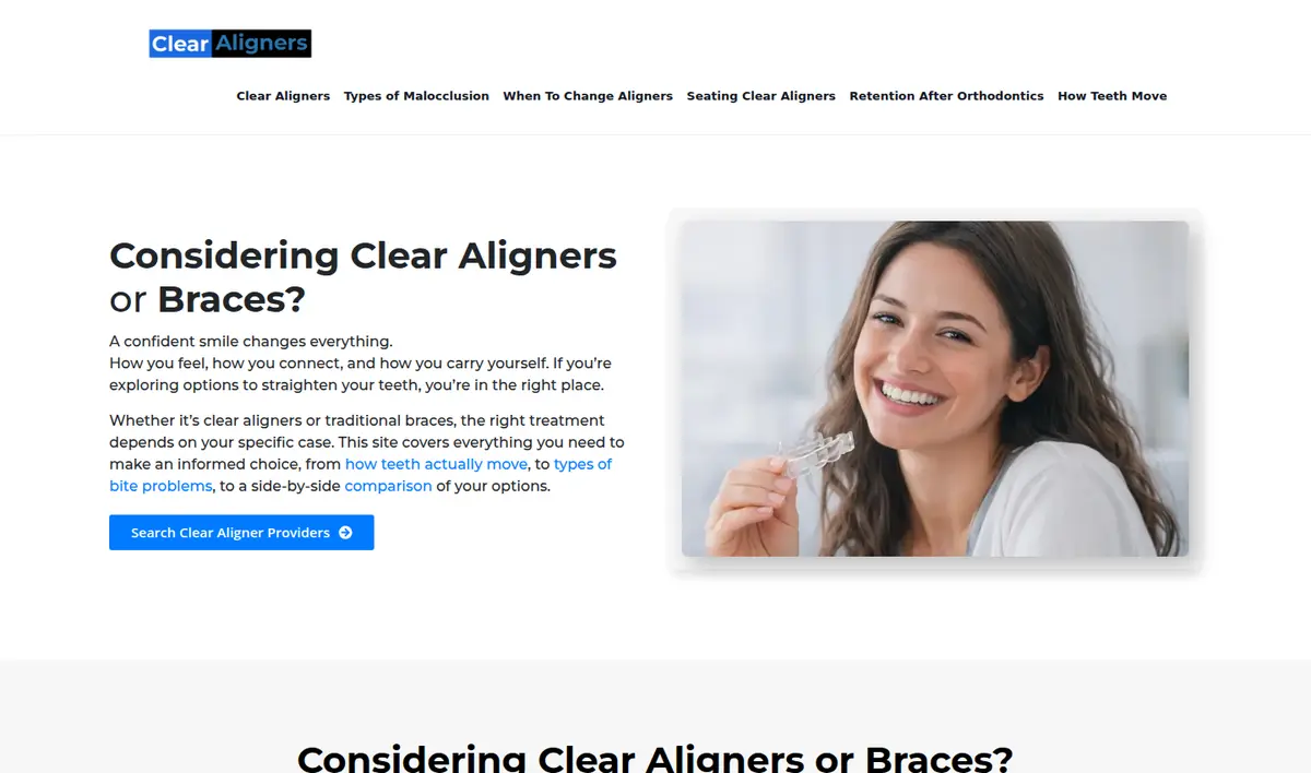 Clear Aligners website preview screenshot